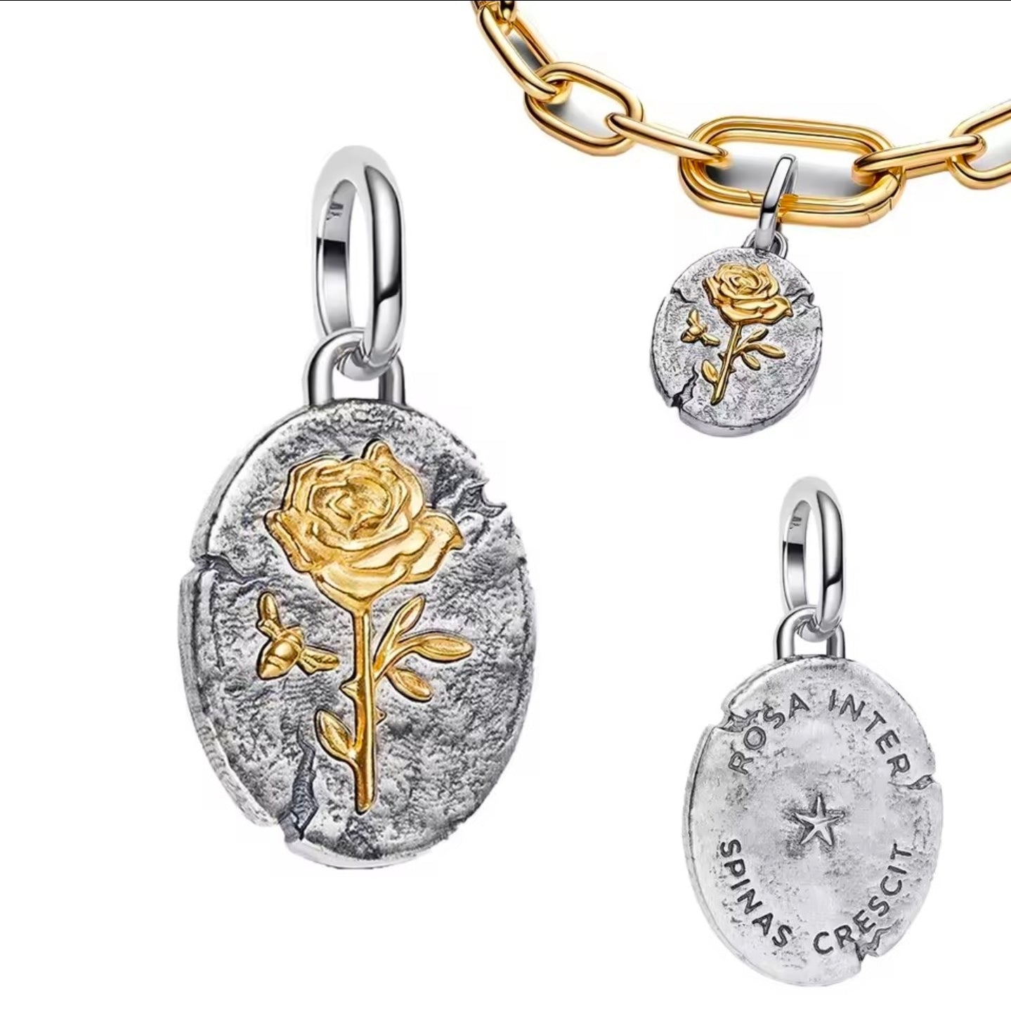 Silver Flower Coin Charm